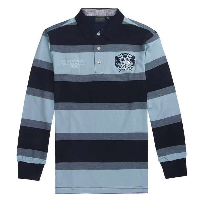 圣大保罗男装春秋上衣纯棉条纹大码商务休闲长袖厚款T恤 POLO衫