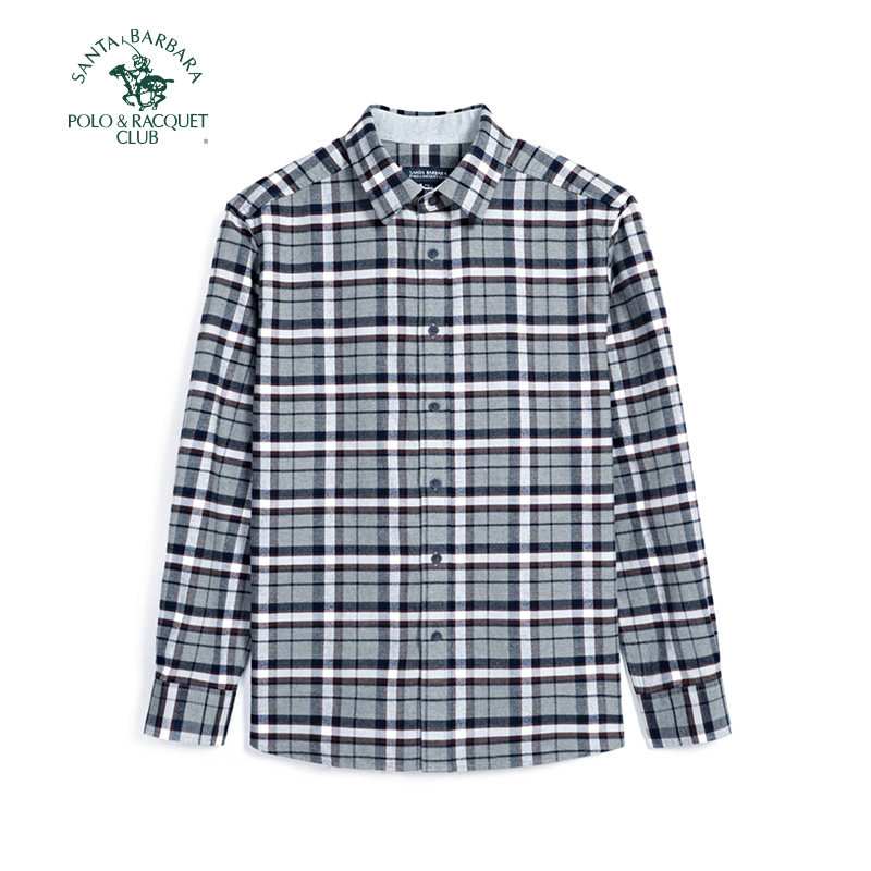 圣大保罗春秋冬季纯棉厚款衬衣男大格子长袖衬衫薄外套上衣男装