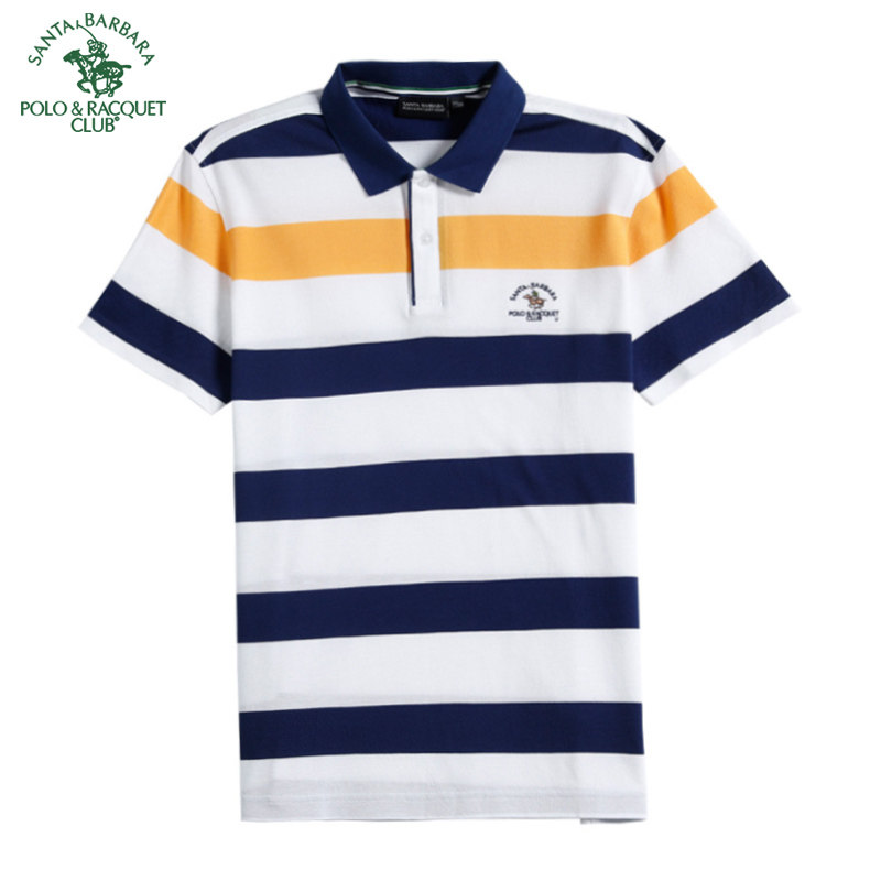 圣大保罗男装夏季休闲横条100%全棉修身短袖T恤POLO衫