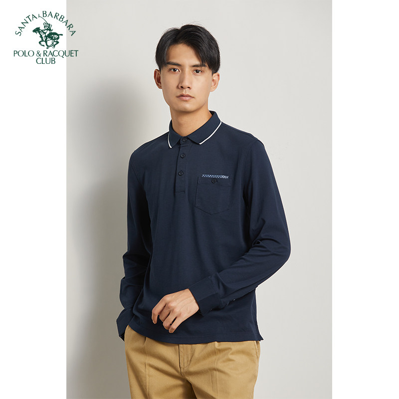 圣大保罗长袖t恤男士舒适纯棉简约休闲翻领上衣中青年polo衫修身