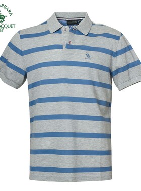 圣大保罗男装夏季新款双丝光棉休闲条纹短袖t恤衫PS15KT325