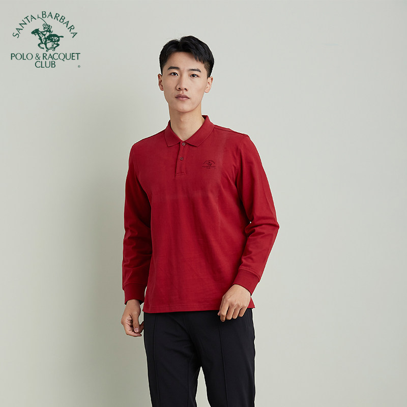 圣大保罗秋季新款男士polo衫商务休闲纯棉翻领宽松长袖t恤中年