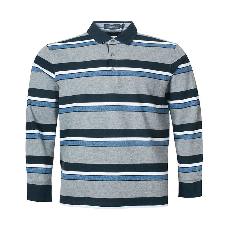 圣大保罗男装秋冬新款商务宽松版大码纯棉条纹长袖T恤PW18KT118M