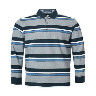 圣大保罗男装秋冬新款商务宽松版大码纯棉条纹长袖T恤PW18KT118M