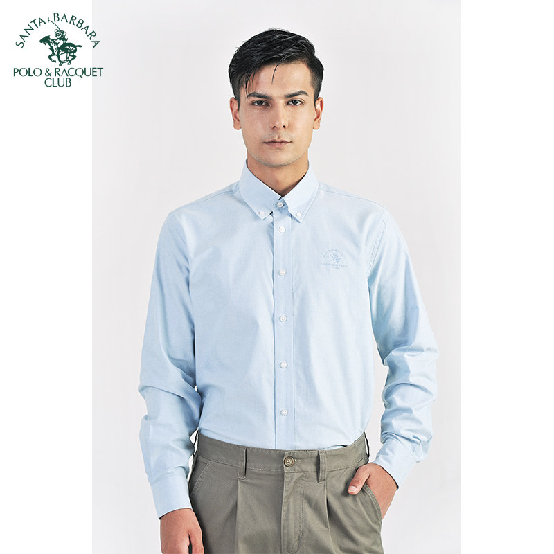 圣大保罗男秋冬厚款商务休闲宽松衬衣男士纯棉纯色牛津纺长袖衬衫