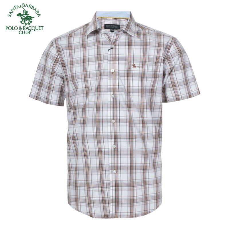 POLO圣大保罗男夏季薄款休闲衬衣大码纯棉格子短袖衬衫PS13WH114