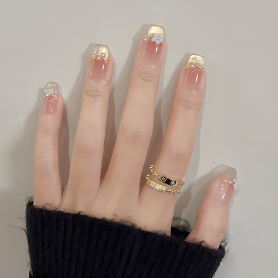 纯手工穿戴甲鎏金猫眼珍珠小花