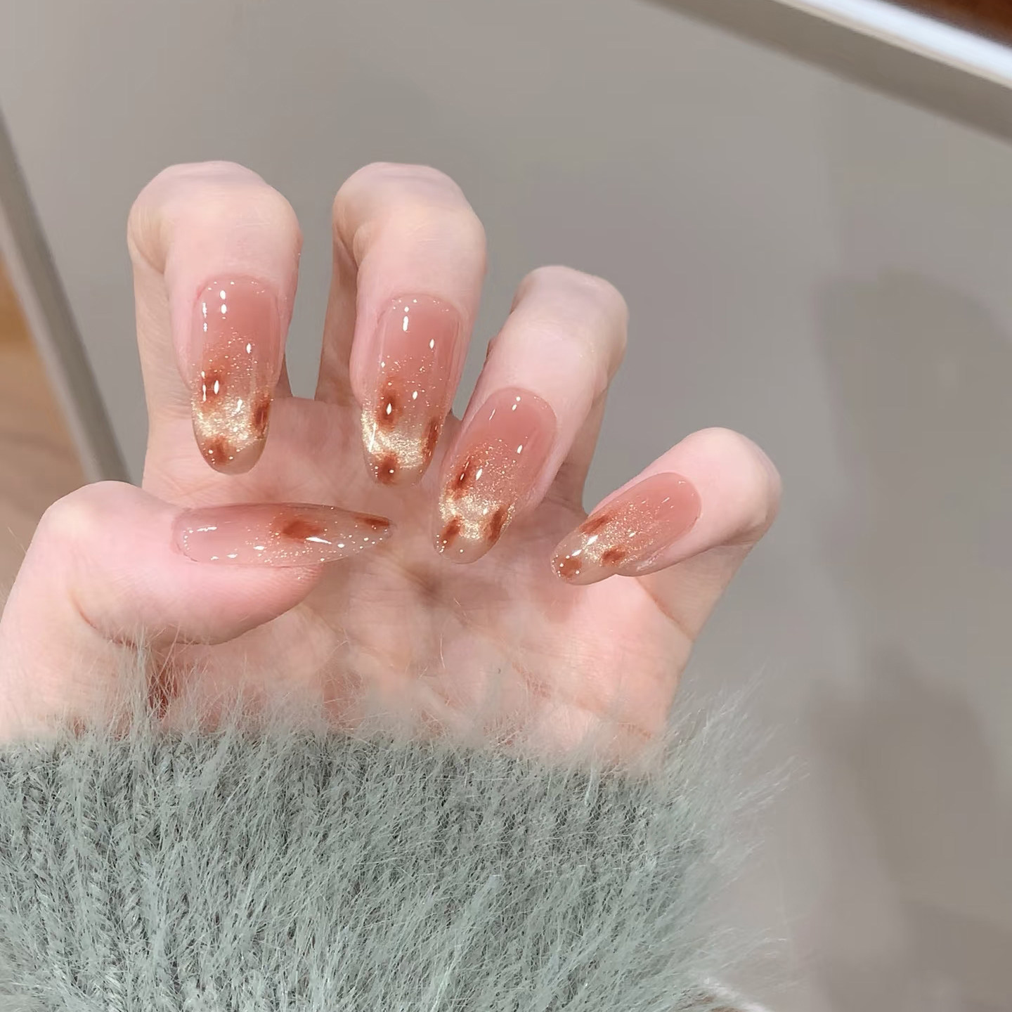 纯手工美拉德焦糖法式穿戴甲中长款美甲贴片高级氛围感显白指甲贴,彩妆/香水/美妆工具,穿戴甲/甲片,淘宝优惠券,粉丝福利购,淘宝优惠卷