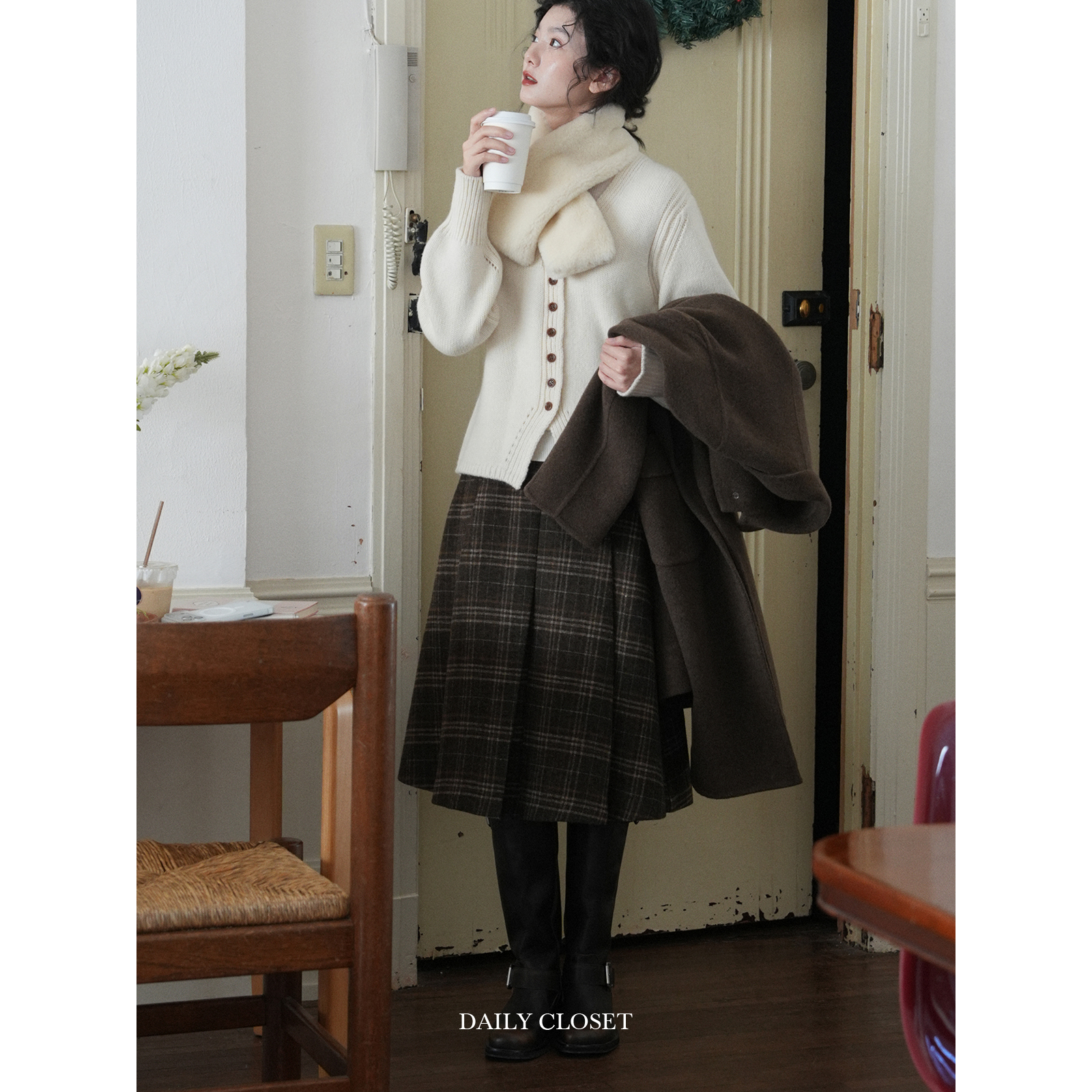 秋冬羊毛呢半裙保暖通勤中长裙