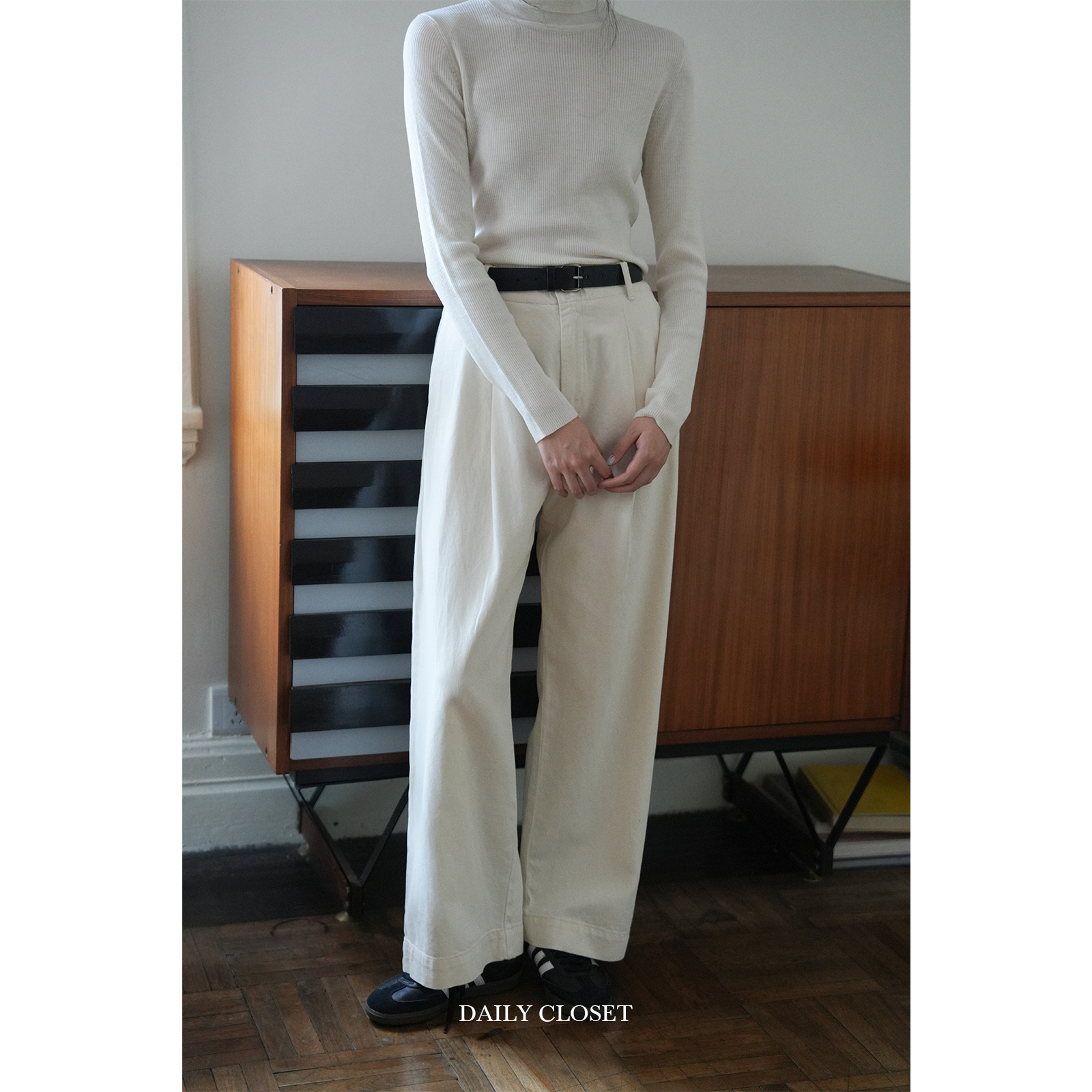 自制牛奶小方 好版型日杂感棉质斜纹白色休闲裤女秋冬纯棉直筒裤