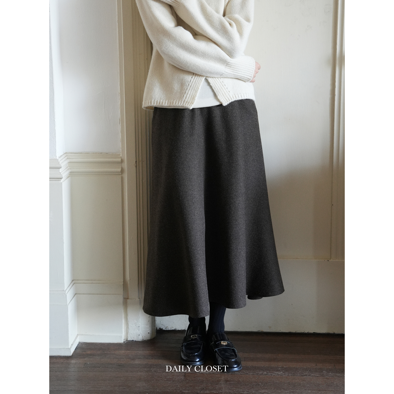 羊毛呢料松紧半腰质感通勤半身裙