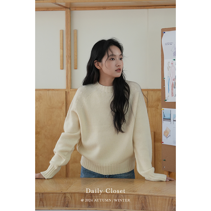 DAILY CLOSET简约软糯圆领长袖针织衫保暖厚实全羊毛毛衣外穿