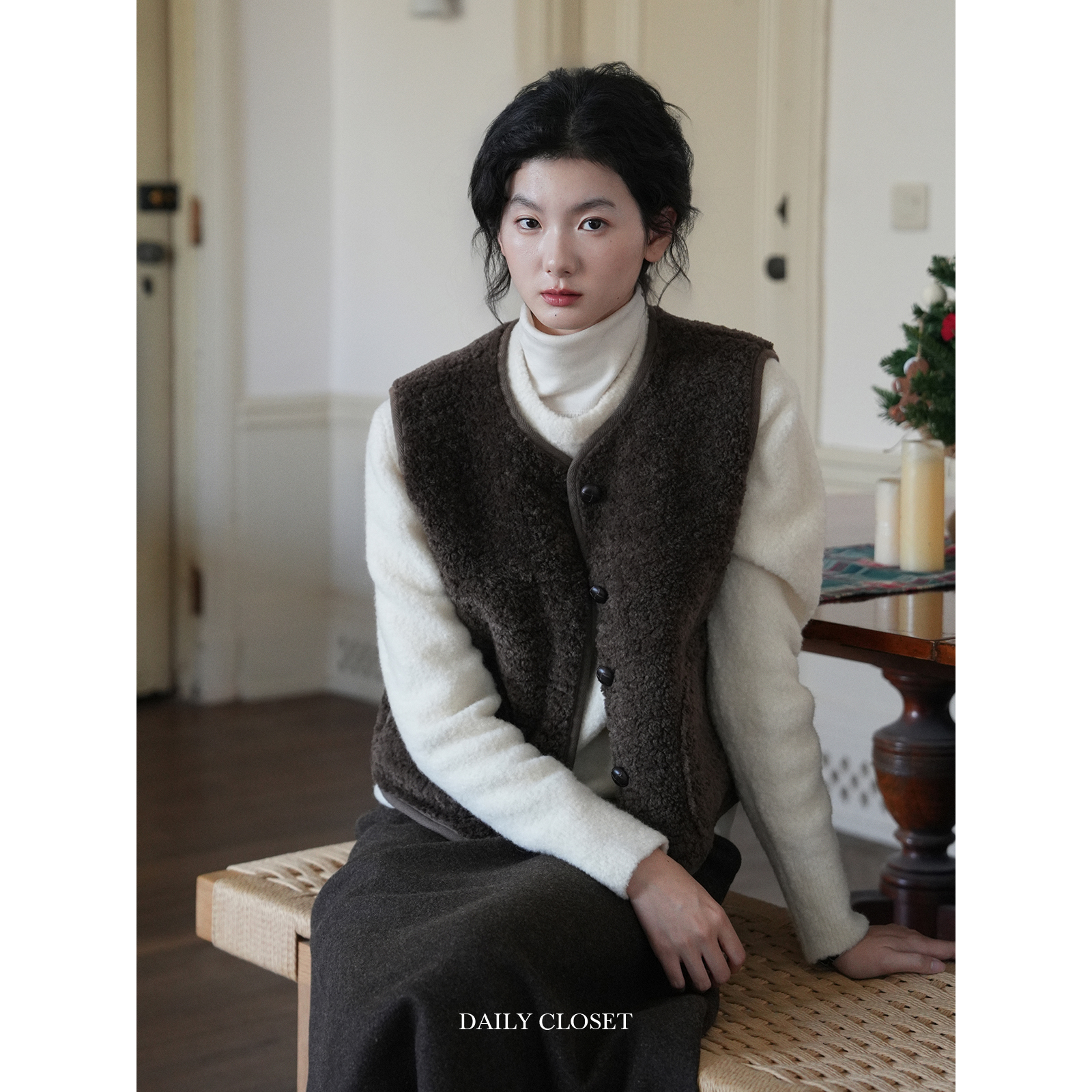 复古小短款马甲开衫外套秋冬保暖