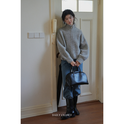 全羊毛圈圈纱加厚立领毛衣开衫