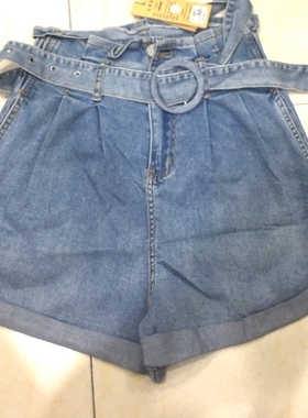 2021夏新款蓝色名流86431浅蓝色时尚显瘦百搭A字短裤高腰女牛仔裤