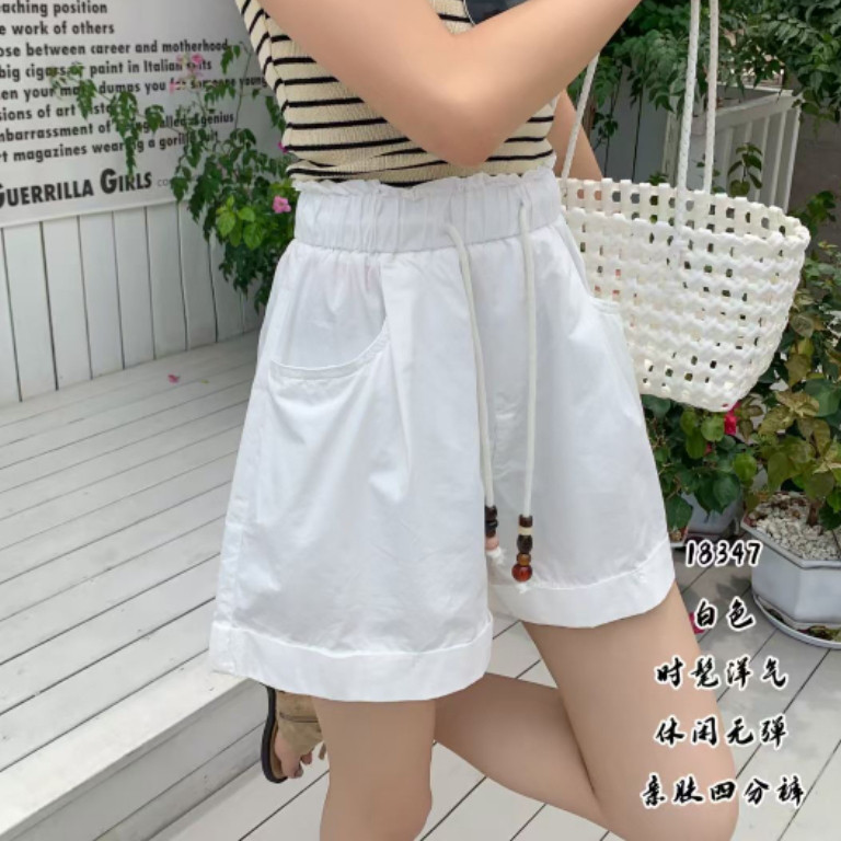 百搭卷边阔腿休闲A字短裤女