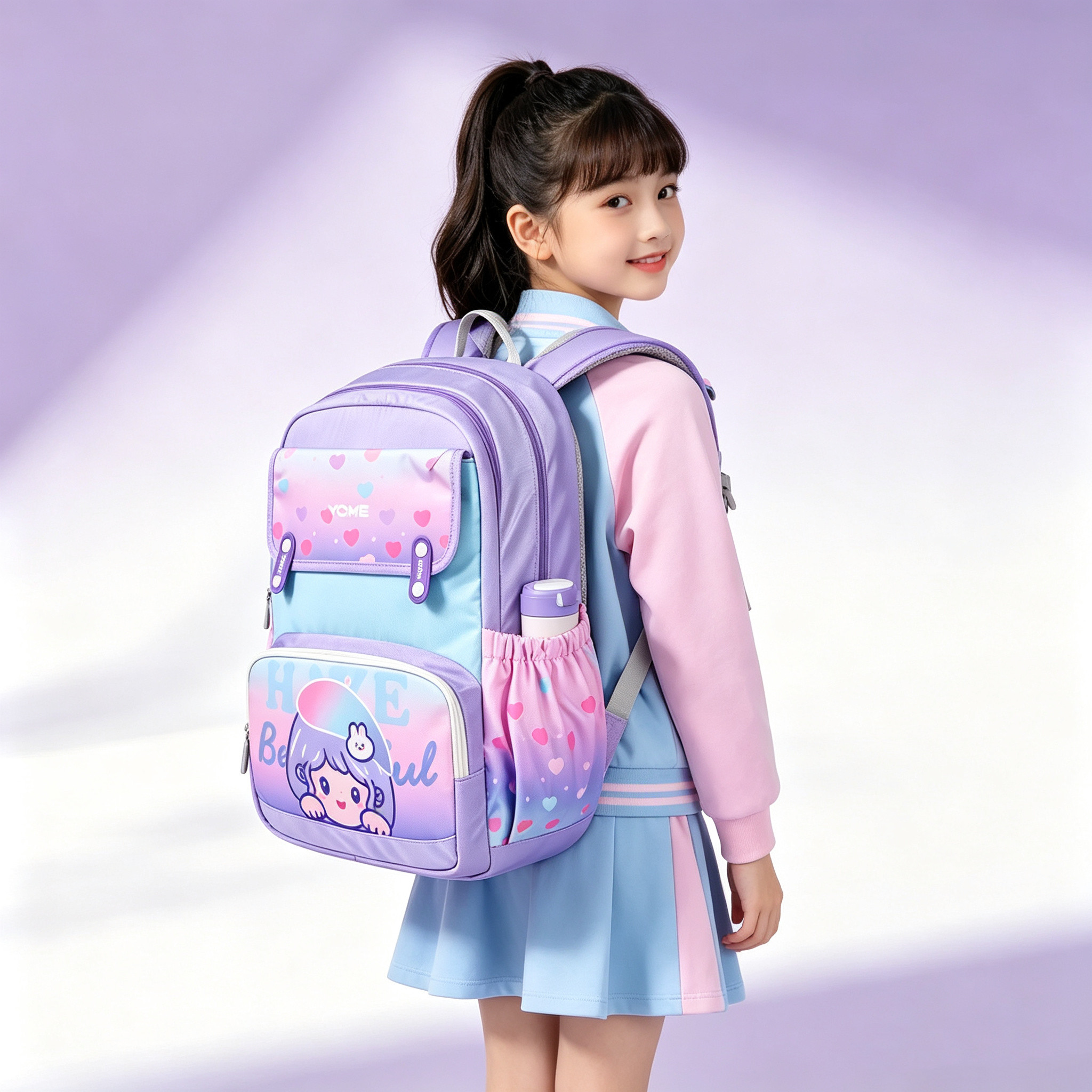 Yome线下专柜小学生书包女孩1.2.3.4年级护脊减负双肩包女童背包