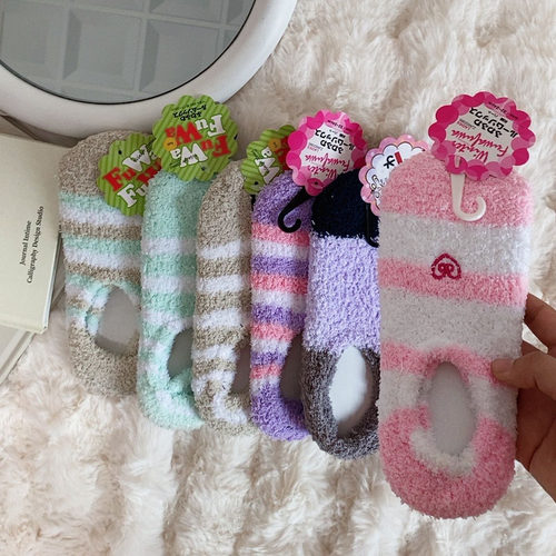 日系甜美可爱粉色条纹隐形袜