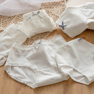 白色内裤女少女可爱蝴蝶结打底三角裤中腰蕾丝花边基础薄款短款