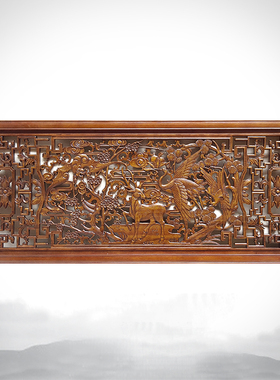 东阳木雕横屏壁挂雕刻工艺品挂件中式长方形挂画背景墙木雕画横屏