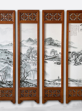 实木折叠屏风花格客厅隔断入户玄关简约现代四扇折屏新中式屏风