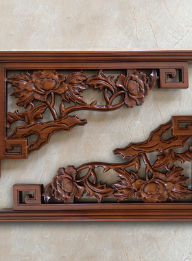 东阳木雕吊顶枪角实木仿古雕花新中式装修镂空花格欧式梁托枪花