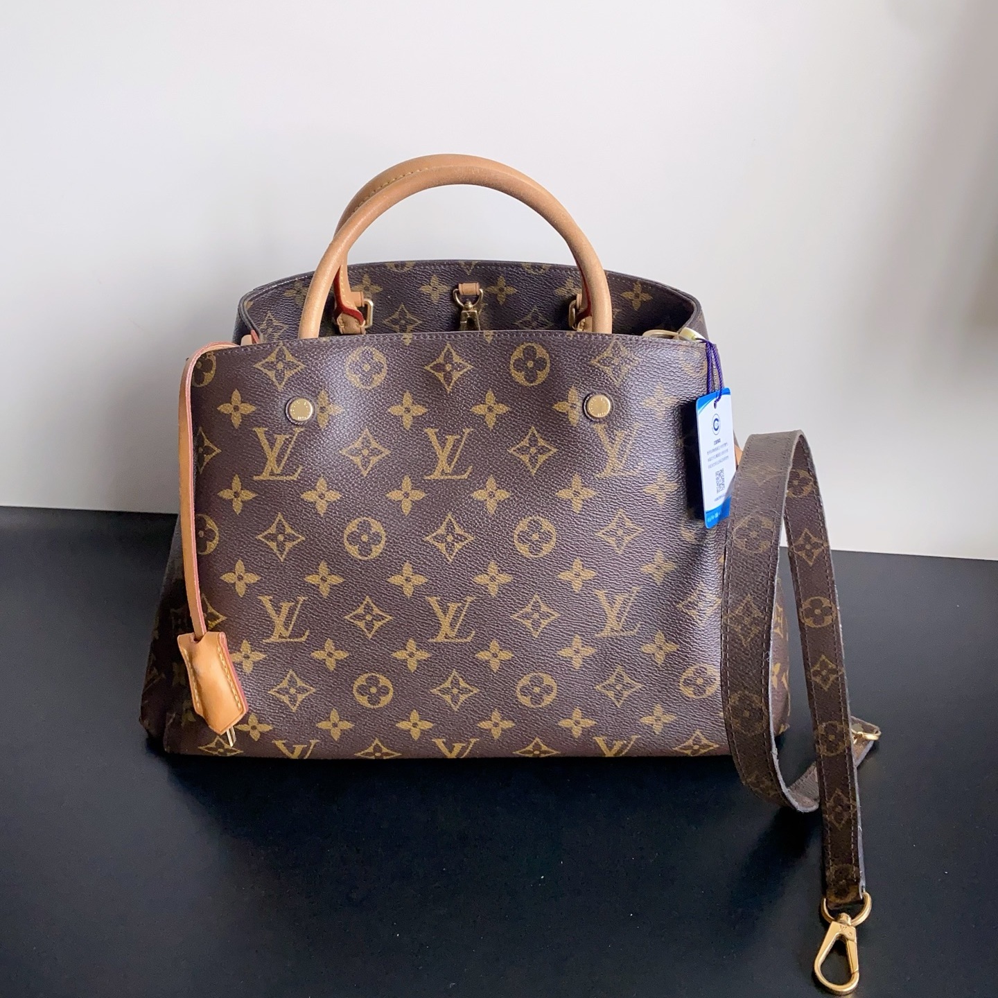 过鉴定全原96新LV老花蒙田中号手袋单肩斜挎包33*23*15工价21300