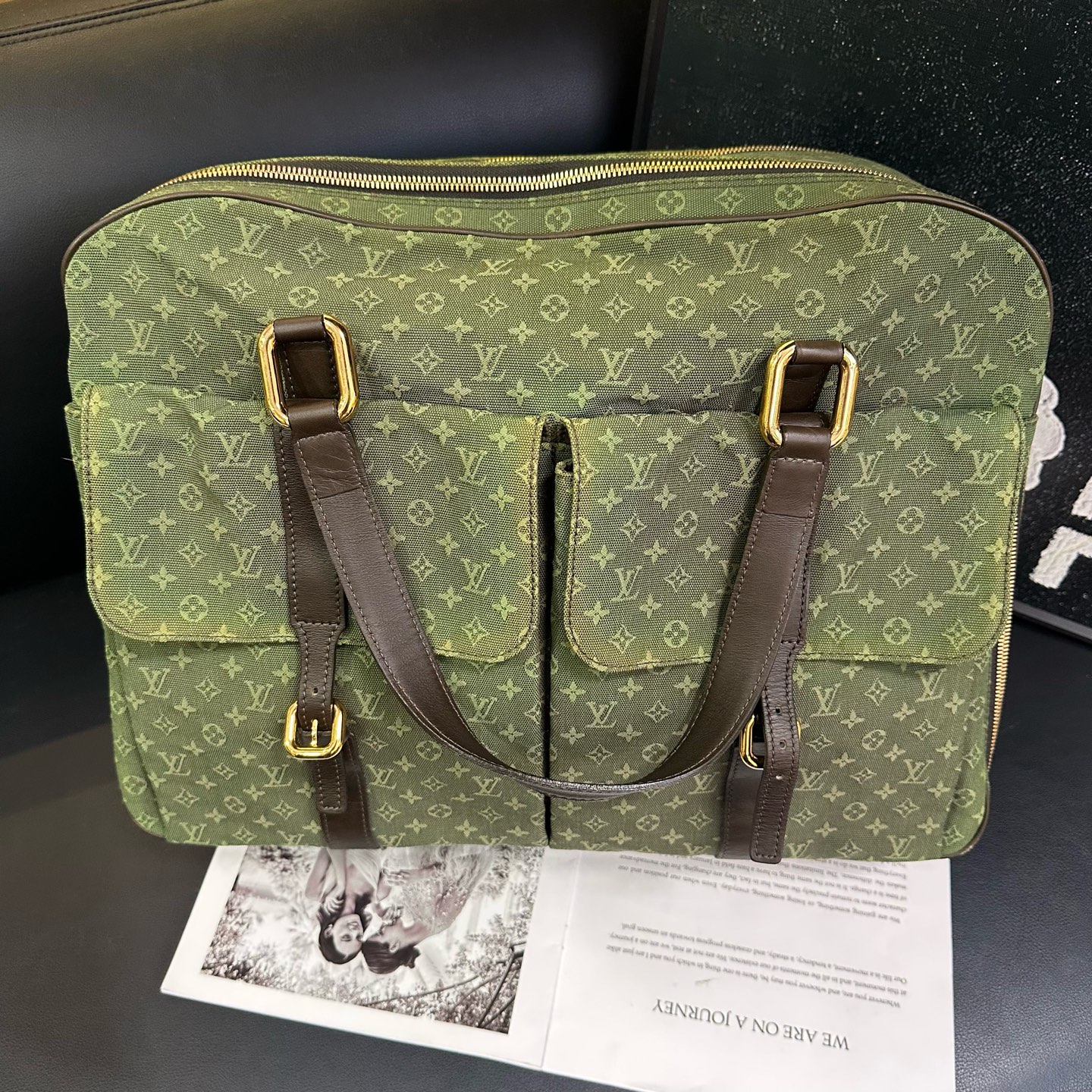 全原稀有款 中古vintage LV绿丹宁单肩手提款旅行包02年44*32*17