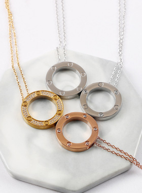 Rusizi大饼项链18K满天星轻奢高级感锁骨链圆环项链情侣项链吊坠