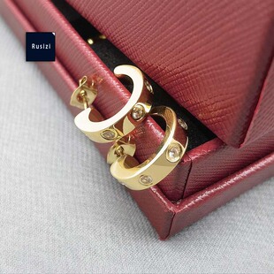 Rusizi耳环LOVE款C型耳环18K金耳环耳钉女螺丝AU750送女朋友