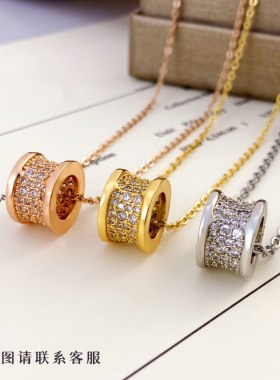 Rusizi小蛮腰项链女款吊坠18K玫瑰金满钻锁骨链欧美风2025新款