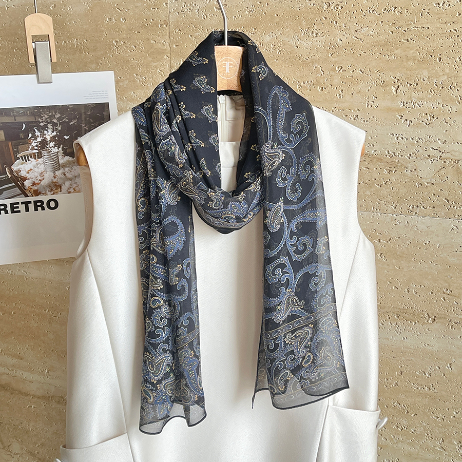 镜中万花 双面同色 真丝雪纺 丝巾围巾 70*170