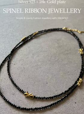 韩国设计师品牌 黑色天然尖晶石蝴蝶结项链 不议价