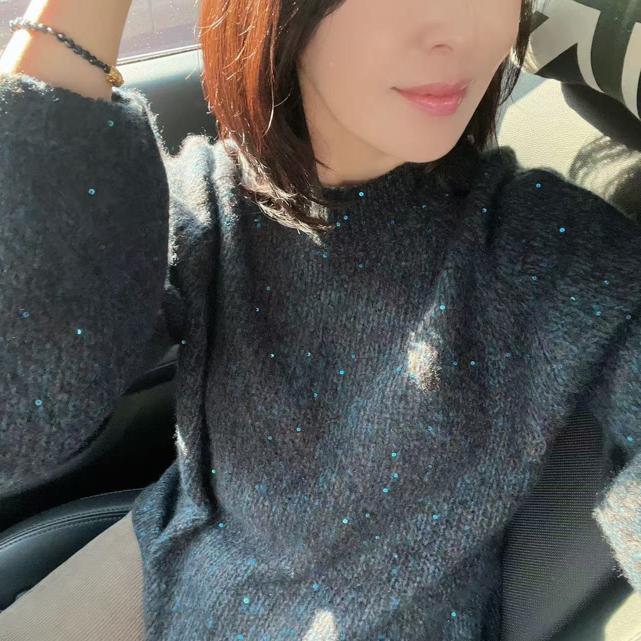 韩国设计师品牌  25冬款圆领亮片羊绒衫