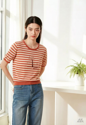 2026新款夏装新款莱赛尔天丝圆领条纹针织衫20225