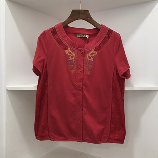 大码 绣花中年女装 时尚 短袖 B270 2024年夏装 T恤妈妈装 桑迪正品