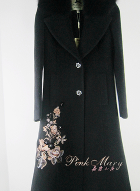 pink mary粉红玛琍/粉红玛丽 狐狸毛领羊毛大衣女PMAHW6112标齐XS