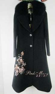 狐狸毛领羊毛大衣女PMAHW6112标齐XS 粉红玛丽 pink mary粉红玛琍