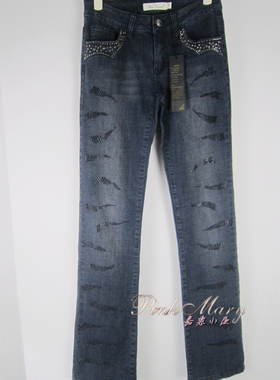 专柜正品saidian/赛典 秋冬烫钻直筒牛仔裤长裤标齐