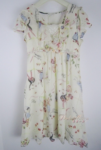 pink mary粉红玛琍/粉红玛丽夏桑蚕丝绣花短袖高腰真丝连衣裙标齐