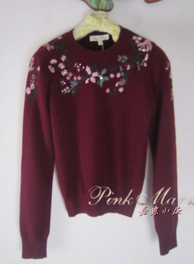 pink mary粉红玛琍/粉红玛丽秋冬刺绣长袖羊毛衫女毛衣PMAIW9108