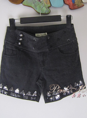 专柜正品saidian/赛典  夏季重工刺绣微弹牛仔短裤 标齐
