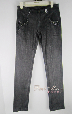 粉红玛丽春秋钉钻小脚牛仔裤样衣