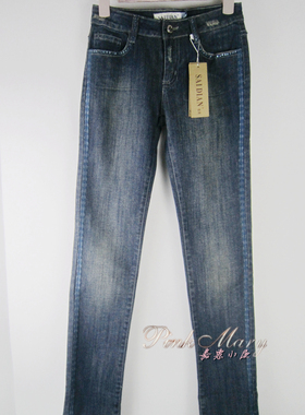 专柜正品saidian/赛典 春秋刺绣小脚裤牛仔裤女裤标齐