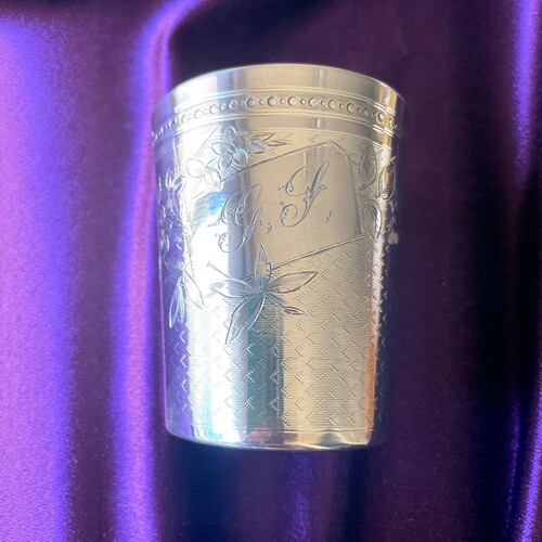 法国银匠大师古董纯银平底酒杯