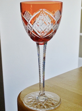 古董款法国Baccarat/巴卡拉橙色水晶白葡萄酒杯法式复古手工酒具