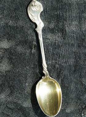 现货包邮 法国银器古董纯银鎏金咖啡勺茶匙洛可可风格