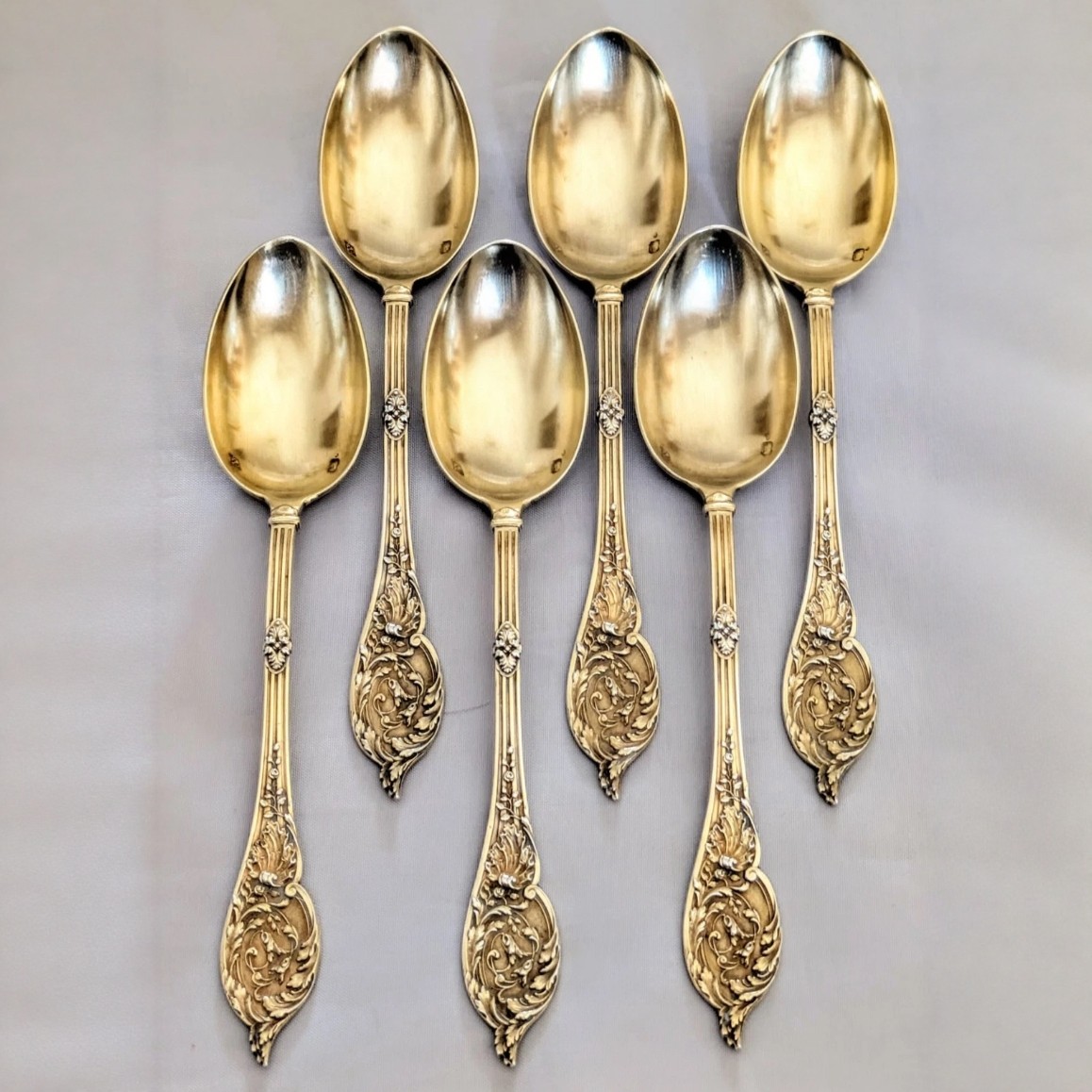 法国古董银器950纯银鎏金咖啡勺/茶匙/甜品勺大银匠Jules MONNEY