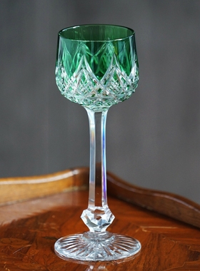 现货法国Baccarat/巴卡拉中古Colbert系列祖母绿色水晶白葡萄酒杯