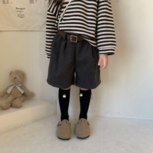 休闲毛呢宝宝短裤 含羊毛30%五分西装 子2026秋冬儿童韩版 女童裤 裤